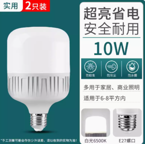 真亮彩 E27led灯泡家用 10W 白光 2只装