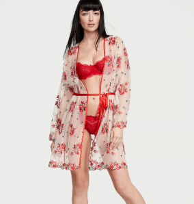 VICTORIA'S SECRET 維多利亞的秘密 花朵刺繡薄紗網(wǎng)布長(zhǎng)袍