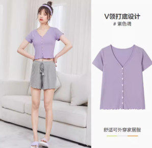 Semir 森馬 女v領(lǐng)短款BM風(fēng)T恤