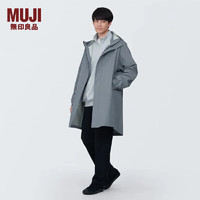 MUJI 無(wú)印良品 無(wú)印良品（MUJI）男式不易沾水連帽大衣風(fēng)衣外套男中長(zhǎng)款沖鋒衣格雷系A(chǔ)D0UYA4S 中灰色 XL （180/104A）