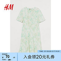 H&M 女裝連衣裙夏季裙子輕柔垂墜露背短袖及膝長(zhǎng)裙1007581 淺綠色/花卉 160/88A