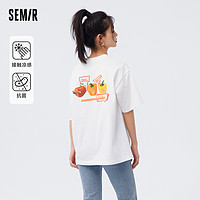 Semir 森馬 短袖T恤女中長款oversize夏季小眾印花衣服涼感抗菌個性上衣