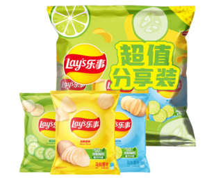 限地区！Lay's 乐事 原切马铃薯片分享装 3口味 168g（原味+黄瓜味+青柠味）