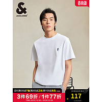 杰克瓊斯 杰克·瓊斯（JACK&JONES）法斗刺繡短袖T恤休閑舒適透氣寬松時尚潮流男224201212 A06本白色