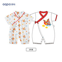 aqpa 嬰兒夏季連體衣寶寶中國(guó)風(fēng)新年哈衣純棉漢服0-2歲 龍華富貴組合 59cm