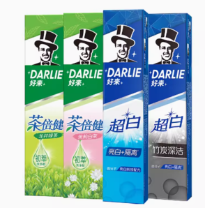 88VIP！DARLIE 好來(lái) 牙膏超白茶家庭家用套裝 190g*4支