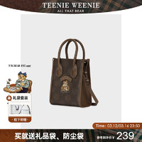 TEENIE WEENIE 手提斜跨包女美拉德包包TW小熊包包經(jīng)典老花琴譜包迷你托特包 摩卡棕色0206FW02BN01