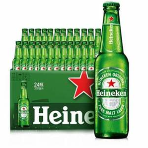 Heineken 喜力 玻璃瓶裝啤酒 330mL*24瓶 贈經(jīng)典啤酒300ml*2瓶+玻璃杯2個