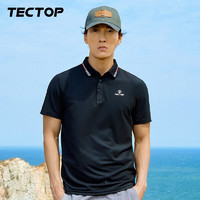 TECTOP 探拓 短袖男t恤夏季戶外舒適女士休閑透氣polo衫商務男裝 男款黑色 XL