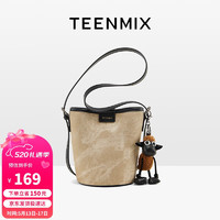 TEENMIX 天美意 女包牛皮水桶包復(fù)古子母包女士時尚小羊斜跨包百搭大容量單肩包