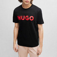 HUGO BOSS 男士圓領LOGO短袖T恤50467556001 黑色紅標 L