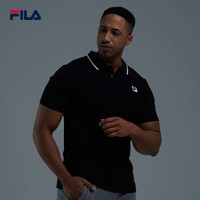 FILA 斐樂 男針織翻領(lǐng)Polo衫 歐版 黑色 L