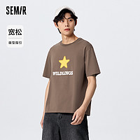 Semir 森馬 短袖T恤男夏季潮流個(gè)性印花上衣純棉寬松圓領(lǐng)夏裝時(shí)尚落肩袖