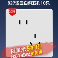 DELIXI 德力西 827 斜五孔插座 淺云白 10只裝