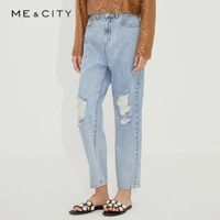 MECITY 街頭風破洞牛仔撥九分褲