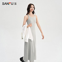 SANFU 三福 吊帶連衣裙女2024夏季寬邊掛脖式收腰顯瘦早春長(zhǎng)裙子女裝