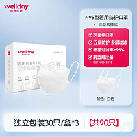 WELLDAY 維德 N95型醫(yī)用防護(hù)口罩 獨(dú)立包裝 30只 3盒 共90只