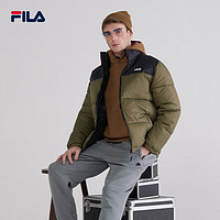 FILA 斐樂(lè) 棉服男冬季時(shí)尚簡(jiǎn)約保暖立領(lǐng)上衣面包服歐版 橄欖綠/黑色 2XL