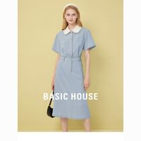 BASICHOUSE 百家好 Basic House/百家好森系茶歇連衣裙女新超仙娃娃領(lǐng)長(zhǎng)裙子