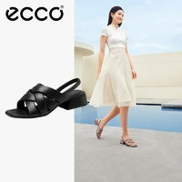 ecco 愛步 涼鞋女 夏季羊皮粗跟方頭外穿時(shí)裝涼鞋