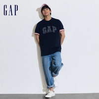 Gap 蓋璞 男女裝2024夏季新款純棉字母logo圓領短袖T恤百搭上衣892185 海軍藍 175/96A(L)亞洲尺碼