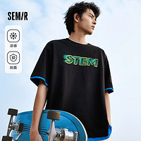 Semir 森馬 短袖T恤男夏季男女同款休閑風上衣t恤百搭簡約款 L款-黑色90001 165/84A/S