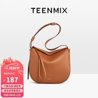 TEENMIX 天美意 女包牛皮馬鞍包復(fù)古腋下包女士簡(jiǎn)約通勤斜跨包百搭大容量單肩包女520母親節(jié)實(shí)用走心 棕色