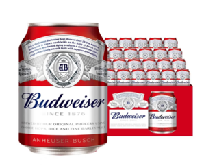 Budweiser 百威 紅罐淡色拉格高端小麥啤酒  經(jīng)典醇正鋁罐啤酒 255mL 24罐 整箱裝