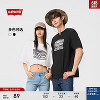 Levi's 李維斯 24夏季情侶同款短袖T恤雙馬皮牌印花簡(jiǎn)約時(shí)尚休閑002U1 白色 XL