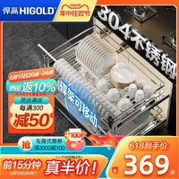 HIGOLD 悍高 星歌拉籃304不銹鋼實心線條廚房櫥柜碗籃焊高碗碟雙層抽屜式