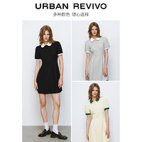 URBAN REVIVO 2024夏季新款女裝甜美減齡撞色壓褶收腰短袖連衣裙