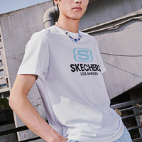 SKECHERS 斯凱奇 短T恤情侶男女同款經(jīng)典印花透氣運(yùn)動T恤圓領(lǐng)寬松休閑針織短袖