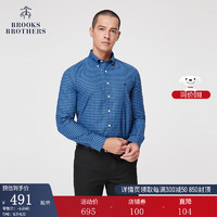 Brooks Brothers BrooksBrothers）男士修身版牛津紡格紋長袖免燙休閑襯衫 4003-藍色格紋 M