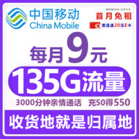 中國(guó)移動(dòng) CHINA MOBILE 中國(guó)移動(dòng)流量卡135G全國(guó)流量+本地歸屬+3000分鐘親情通話(huà)長(zhǎng)期手機(jī)卡純上網(wǎng)5g