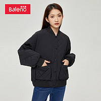 Baleno 班尼路 秋冬女士棉服休閑絎縫方格蝙蝠袖防風(fēng)保暖夾棉外套 111A黑色 L