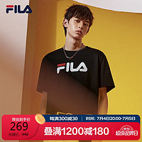 FILA 斐樂(lè) 短袖T恤2024夏季經(jīng)典LOGO圓領(lǐng)純棉寬松上衣 縞瑪瑙黑-A-BK（補(bǔ)貨） 175/96A/L