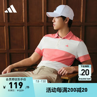 adidas 阿迪達斯 撞色高爾夫運動翻領(lǐng)短袖POLO衫男裝夏季阿迪達斯 象牙白/淺猩紅 2XL