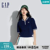 Gap 蓋璞 女士棒球領(lǐng)撞色T恤 873957 海軍藍(lán)