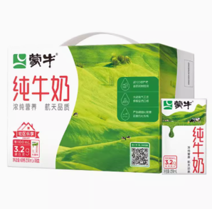 88VIP！MENGNIU 蒙牛 純牛奶全脂乳早餐250ml×18包