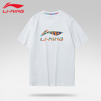 LI-NING 李寧 短袖男夏季潮流t恤輕薄圓領簡約時尚運動印花大logo休閑透氣上衣