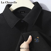 La Chapelle 短袖POLO衫男純色夏季時尚休閑華夫格翻領(lǐng)打底衫上衣男裝 黑色 XL