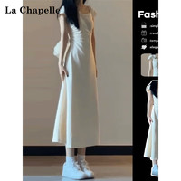 La Chapelle La  Chapelle拉夏貝爾連衣裙子夏天女裝夏季2024短袖溫柔風(fēng)方領(lǐng)法 米白色 L-105-115斤