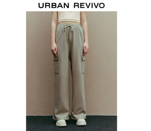 URBAN REVIVO  日常休閑百搭松緊腰抽繩寬腿褲