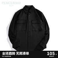 PEACEBIRD 太平鳥 男裝 黑色襯衫男潮流休閑工裝襯衣B2CHC3165 黑色 L