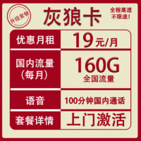 中國聯(lián)通 灰狼卡 首年19元月租（160G全國流量+100分鐘通話）贈20元E卡