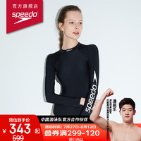 SPEEDO 速比濤 女士泳衣 噪點系列 長袖 連體泳衣 修身防曬抗氯 黑色 8125793503 32