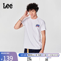 Lee 李 24早春標(biāo)準(zhǔn)版籃球元素印花男圓領(lǐng)短袖T恤休閑潮流 白色 L