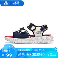 SKECHERS 斯凱奇 夏季男款魔術貼減震機能風超輕休閑涼鞋 白色/多彩色