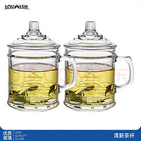 LOVWISH 樂唯詩 NERVISHI）帶蓋泡茶杯無鉛玻璃把手水杯 宮廷款 350ml2只（6.89元/只）