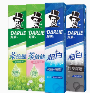 88VIP！DARLIE 好來 原黑人牙膏超白茶家庭家用套裝190g*4支